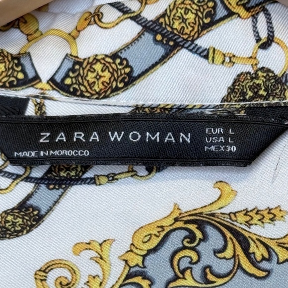 ZARA | Monogram Baroque Chain Pattern Button Front Collared Long Sleeve Blouse - Picture 14 of 16